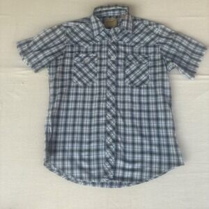 Wrangler Western Shirt Mens Large Blue Plaid Excellent Snap Front Short Sleeve